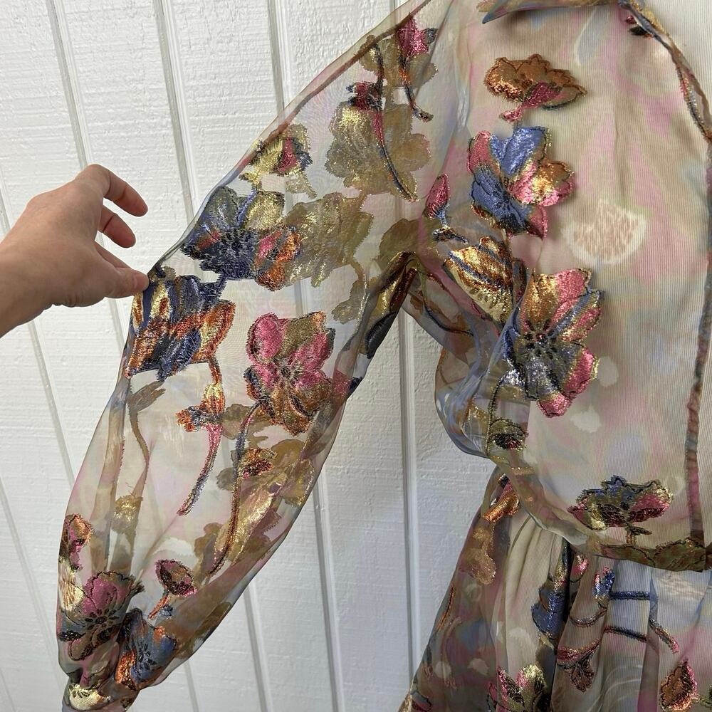 Vintage Victor Costa Organza Floral Coat Dress Designer Evening Formal Size 8 - Picture 2 of 13